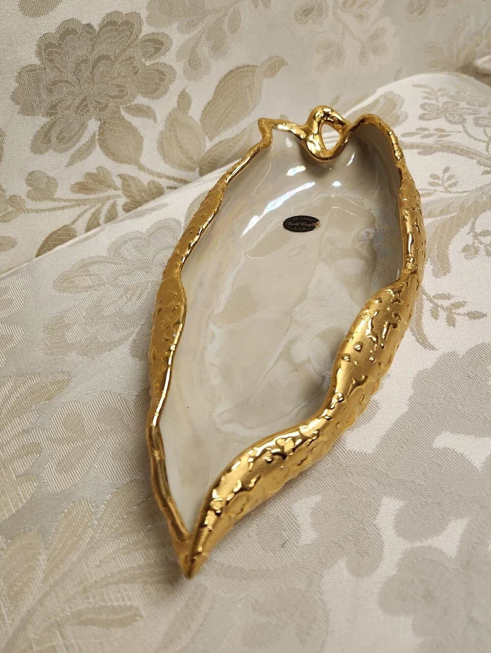 Vintage Mid Century Weeping Leaf Candy Dish & Sweyte Pottery Planter 22k Gold